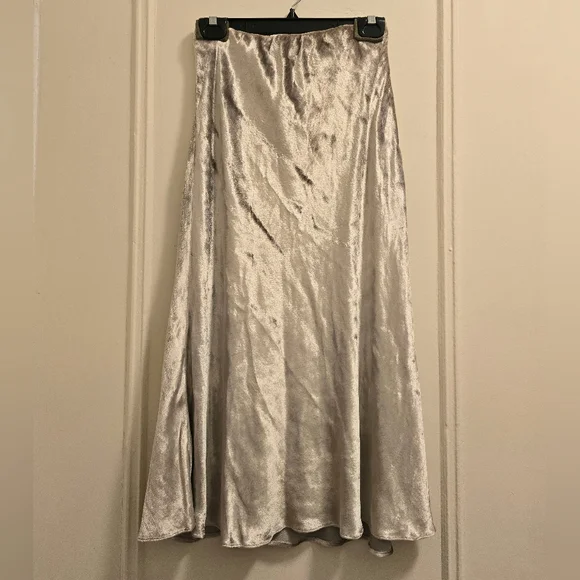 Polo Ralph Lauren Lush Velvet Flared Silver Midi Skirt | Sz 6 - Picture 3 of 16